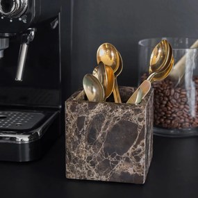 Ciemnobrązowy marmurowy organizer łazienkowy na waciki Marble – Mette Ditmer Denmark