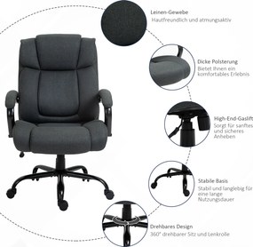 Vinsetto Fotel biurowy, Ergonomiczny fotel biurowy, Fotel obrotowy z wyściełanym podłokietnikiem, do 220 kg, Szary