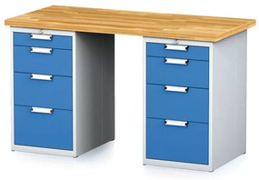 Stół warsztatowy MECHANIC, 1500x685x880 mm, 2x 4 szufladowy kontener, szary/niebieski