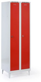 Metalowa szafka ubraniowa na nogach, 2-drzwiowa, 1920 x 600 x 500 mm, zamek obrotowy, drzwi czerwone
