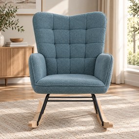 HOMCOM Fotel bujany ergonomiczny z drewnianymi płozami do 120 kg jasnoniebieski | Aosom PL