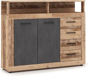 Komoda Dwudrzwiowa z Szufladami BLAGO MIDI A 119,6 cm Surowy Dąb/Czarny Loft