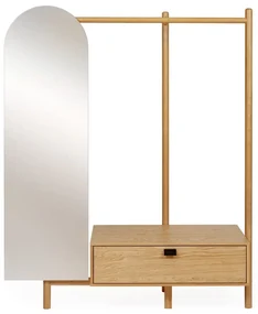 Wieszak do przedpokoju z drewna dębowego z lustrem Woodman Tripod