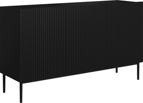 Komoda Nicole 150 cm trzydrzwiowa z ryflowanym frontem - czarny mat / czarne nóżki
