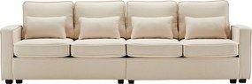 Sofá moderno de 4 lugares com 4 almofadas - 264 x 83 x 87 cm - Tecido de linho - Bege