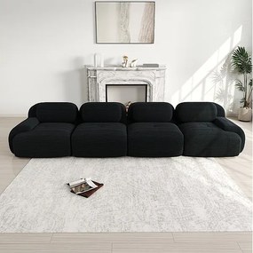 Sofa 4-osobowa Modułowa z Weluru Prążkowanego - z 4 Poduszkami - 388x103x75cm - Czarny