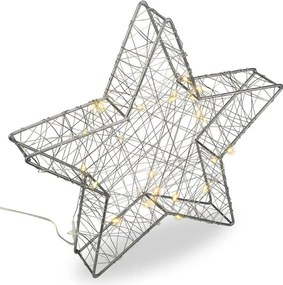 Dekoracyjna metalowa gwiazda 25 LED - srebrna