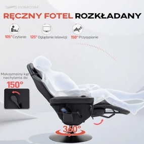 HOMCOM Fotel do gier z funkcją masażu, regulowane oparcie, podnóżek, do 120 kg, konstrukcja stalowa, Skóra Ekologiczna, Szary