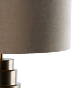 Lampa stołowa brązowy aksamitny klosz taupe ze złotem 50 cm - Bruut ArtDeco Oswietlenie wewnetrzne