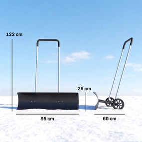 Outsunny Duży pług do śniegu 95 cm extra szeroki aluminiowa łopata z kółkami regulowany i antypoślizgowy uchwyt, kątowy | Aosom PL