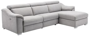 Kanapa narożna PEDRERA z funkcją relax, z tkaniny w kolorze jasnoszarym – prawoskrętna