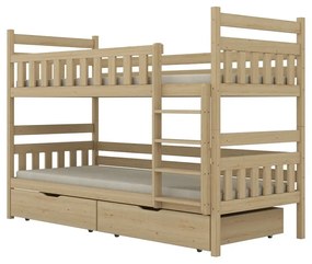 Łóżko piętrowe BARTEK 200x80 sosna nielakierowana drewniane z szufladami KOCOT KIDS