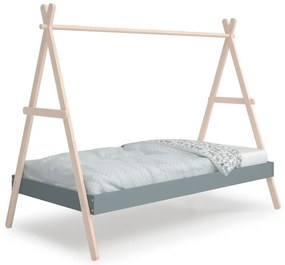 Łóżko dziecięce z litego drewna sosnowego w kształcie domku ze stelażem 90x200 cm w naturalnym kolorze/szarozielone Trufa – Marckeric