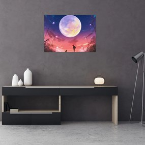 Obraz - Kobieta i pies w pełni księżyca (70x50 cm)