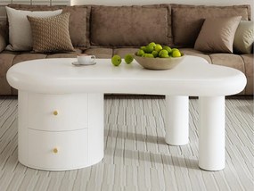 Nowoczesny stolik kawowy 97x64x42 cm - nieregularny kształt - 2 szuflady - biały