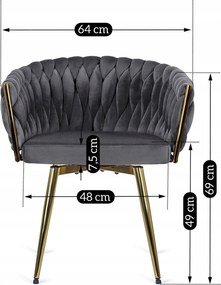 Zestaw Stół Okrągły SALLO 100 cm i 4 Krzesła Tapicerowane RUBI Szare Glamour