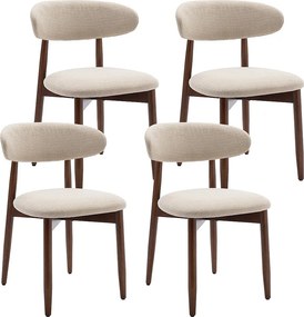 Zestaw 4 krzeseł do jadalni beżowych SMARTUE – Nogi z litego drewna, zakrzywione oparcie, siedzisko z tkaniny