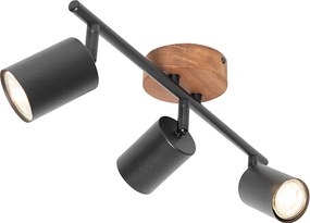 Industrialny reflektor czarny z drewnem, regulowany 3-światłowy - Jeana