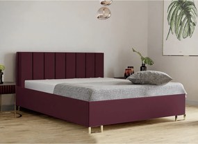 Łóżko tapicerowane MALIBU, wezgłowie, obicie VELUTTO, pojemnik na pościel, podnośnik gazowy, wysokość spania 39 cm, 120x200 cm, Wiśniowy