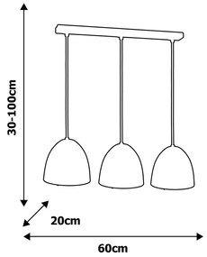 Lampa wisząca, 3 klosze, czarno-złota VEGAS 3xE27