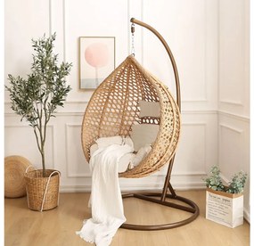 PROMOCJA Jasnobrązowe wiszące krzesło TROPIKAL ze stojakiem II. jakość