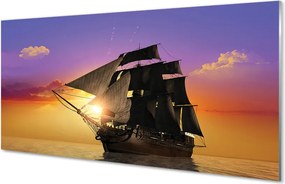 Szkło do Kuchni na Ścianę Statek na tle Kolorowego Nieba