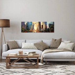 Obraz - Malowanie miasta (z zegarem) (90x30 cm)