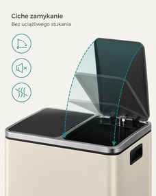 Kosz do segregacji odpadów SORT 30l (2×15l), beżowy/srebrny/czarny SongmicsHome