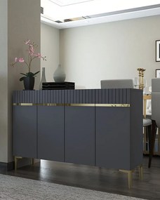 Komoda – 120 cm x 80 cm x 29,6 cm – Antracyt i złoto – Płyta wiórowa pokryta melaminą