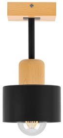 Czarna lampa sufitowa, jednopunktowy spot DSC10x10BU z drewna i metalu
