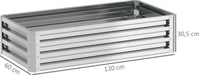 Outsunny Wysoki kwietnik ogrodowy, odporny na warunki atmosferyczne, otwarte dno, stal ocynkowana, 120 cm x 60 cm x 30,5 cm, Srebrny