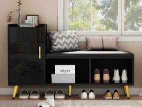 Szafka na buty – z tapicerowanym siedziskiem – z 1 drzwiczkami – z przegrodami do przechowywania – czarna