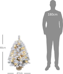 HOMCOM Choinka 90 cm, ze światełkami LED, gałęzie w śniegu, szyszki, ognioodporna, podstawa z betonu | Aosom PL