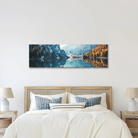 Obraz - Łodzie na jeziorze Braies (170x50 cm)