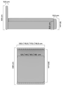 Łóżko sypialniane Nicole 160x200 z pojemnikiem - beżowy welur Velluto 2