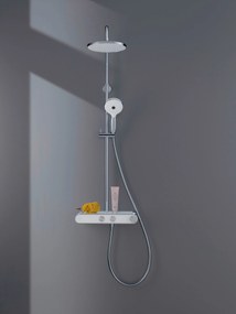 System prysznicowy Duravit z termostatem i szklaną półkąChrom/Biały - 3 Tryby Strumienia