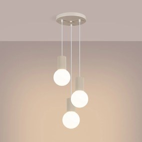 Lampa wisząca HALO 3P beżowa ryflowana SOLLUX  LIGHTING