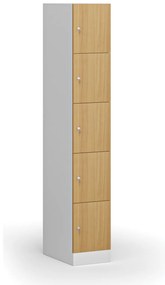 Szafka skrytkowa S1, 5 schowków, 1850 x 300 x 500 mm, zamek cylindryczny, drzwi laminowane, buk