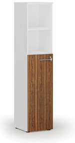 Szafa biurowa kombinowana PRIMO WHITE, drzwi na 3 poziomach, 400 x 420 x 1781 mm, biały/orzech