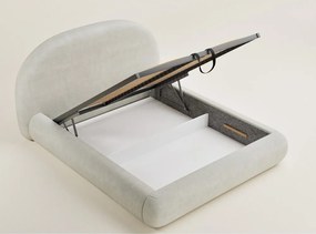 Kremowe tapicerowane łóżko dwuosobowe ze schowkiem ze stelażem 160x200 cm Maumere – Maison de Rêve