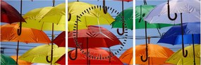 Obraz kolorowych parasoli (z zegarem) (90x30 cm)