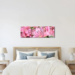 Obraz - Różowe lilie (z zegarem) (90x30 cm)