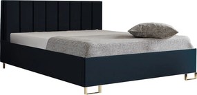 Łóżko tapicerowane MALIBU, wezgłowie, obicie MONOLITH, pojemnik na pościel, podnośnik gazowy, wysokość spania 39 cm, 120x200 cm, Ciemno Niebieski