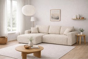 Narożnik w kształcie L z funkcją spania i pojemnikiem Ivo XL, tkanina szenilowa Artico, Nata, Lewy