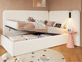 Sofa z funkcją spania 90x200cm - Port ładowania USB i lampka do czytania - Tkanina bouclé - Beżowy (bez materaca)