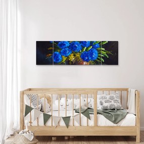 Obraz niebieskich kwiatów w wazonie (170x50 cm)