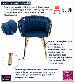 Niebieskie welurowe krzesło plecione  R7-S57
