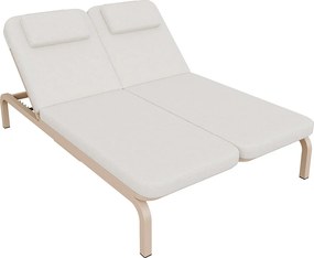Leżak ogrodowy podwójny - regulowane oparcie (5 pozycji), z rozsuwanym stolikiem bocznym i zagłówkiem - Beżowy