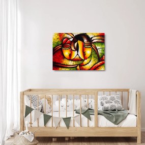 Obraz na szkle - Obraz na szkle olejny, abstrakcyjne twarze (70x50 cm)