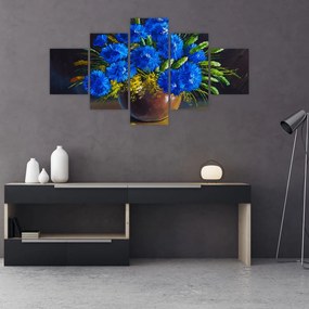 Obraz niebieskich kwiatów w wazonie (125x70 cm)